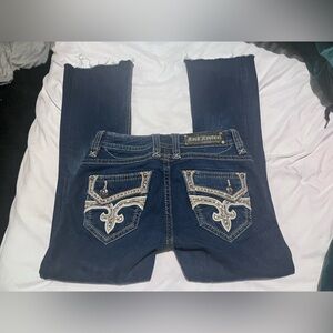 Rock Revival Dark Blue Boot Cut Jeans with Embellished Pockets